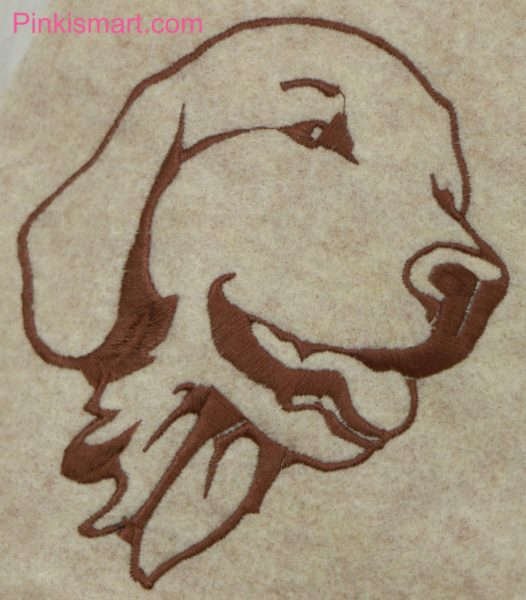 Golden Retriever Christmas Stocking Sandstone with Brown Embroidery Close-up Published