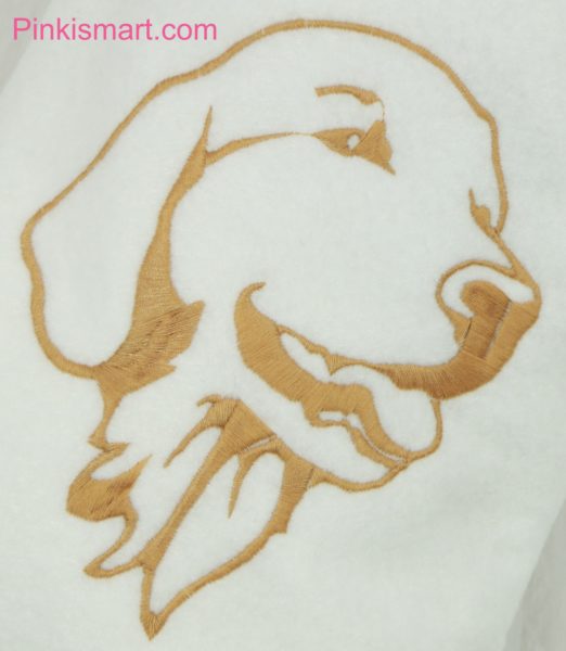 Golden Retriever Christmas Stocking White with Golden Embroidery Close-up Published