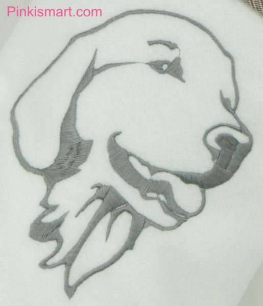 Golden Retriever Christmas Stocking White with Grey Embroidery Close-up Published