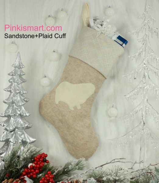 Guinea Pig Christmas Stocking Sandstone Fabric with Ivory Applique Plaid Cuff Published