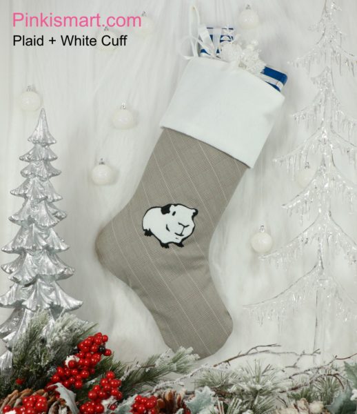 Guinea Pig Christmas Stocking Suiting Fabric with Embroidered Applique White Cuff Published