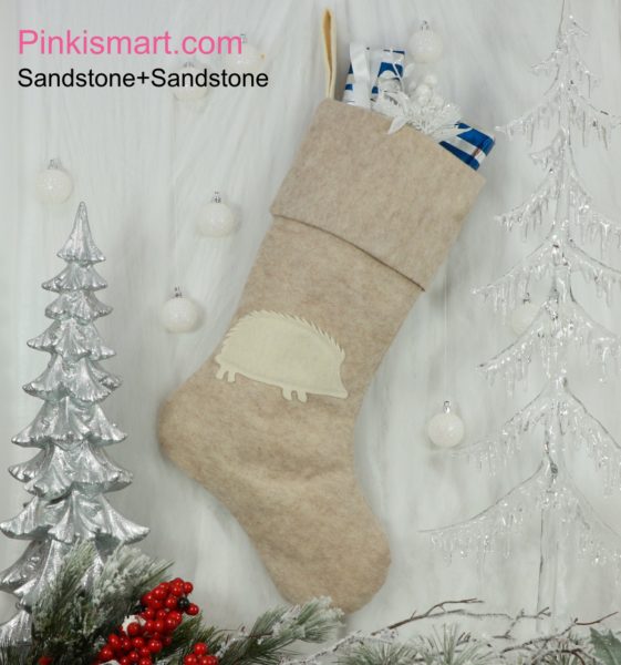 Hedgehog Christmas Stocking Sandstone with Ivory Applique and Sandstone Cuff Published