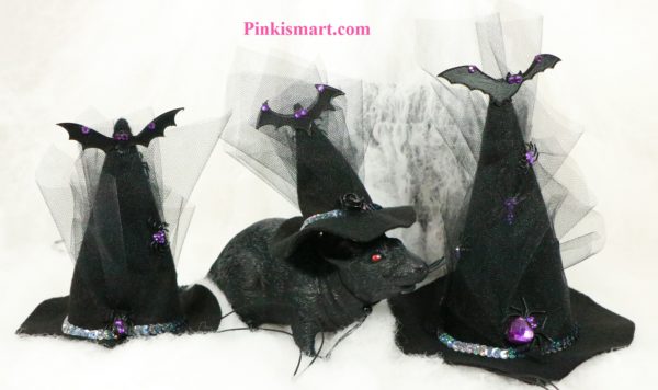 Pet Clothes Halloween Witch Hat Bat Theme Published 3 Hats Front
