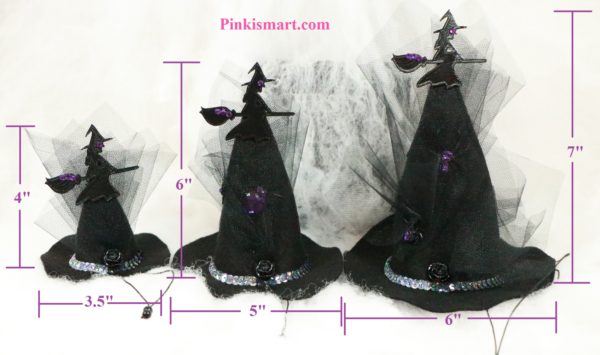 Pet Clothes Halloween Witch Hat Witch Theme Published 3 Hats Front with Dimensions