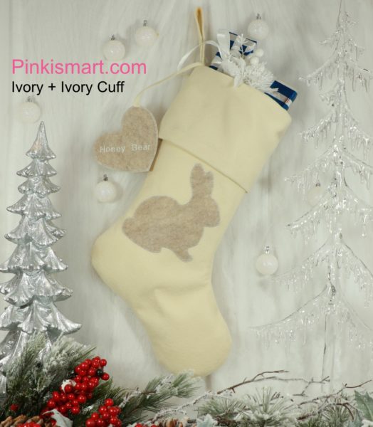 Rabbit Christmas Stocking Ivory with Beige Rabbit Applique Ivory Cuff Published