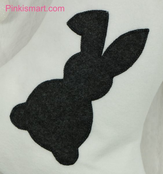 Rabbit Christmas Stocking White with Dark Grey Rabbit Applique 1 Close-up Published