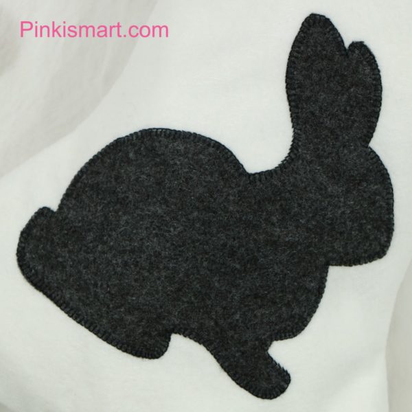 Rabbit Christmas Stocking White with Dark Grey Rabbit Applique 2 Close-up Published