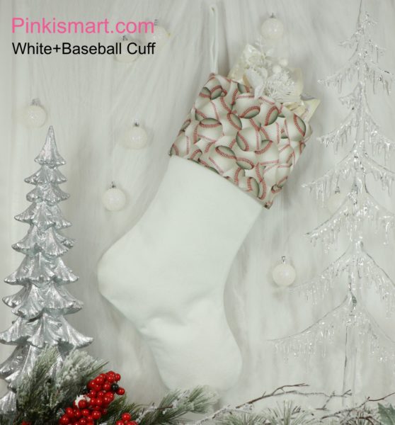 Baseball Christmas Stocking White Felt with Baseball Cuff Published