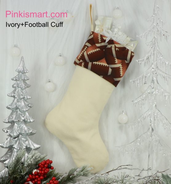 Football Christmas Stocking Ivory Felt with Football Cuff Published