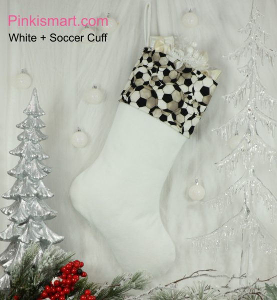 Soccer Christmas Stocking White Felt with Soccer Cuff Published